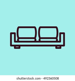 Sofa icon, on blue background. Flat and simple vector design element.