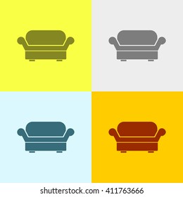 Sofa Icon on Four Different Backgrounds. Eps-10.