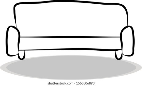 Sofa icon on white background, flat design, hand drawing. Illustration of furniture, contour of symbol black