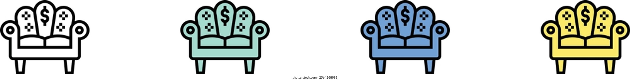 sofa icon. Outline, Green, Blue and Yellow Style Design Isolated On White Background