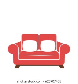 Sofa icon in red and white colors vector isolated illustration.