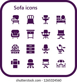  sofa icon set. 16 filled sofa icons. Simple modern icons about  - Desk chair, Chair, Dressing table, Armchair, Nightstand, Cabinet, Sofa, Chairs