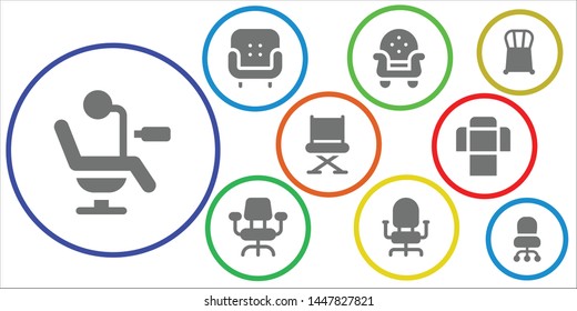 sofa icon set. 9 filled sofa icons.  Simple modern icons about  - Chair, Armchair, Desk chair, Sofa