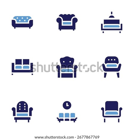 Sofa icon set. Bold style. Duotone colors. sofa bed, armchair, sofa, waiting room, living room.