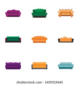 Sofa icon set. Cartoon set of 9 sofa vector icons for web design isolated on white background