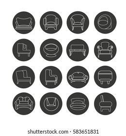 sofa icon set in circle button