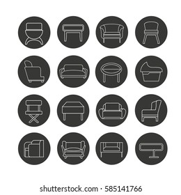 sofa icon set in circle buttons