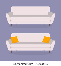 Sofa icon set. Couch with cushion or pillow. Furniture for living room. Vector illustration.