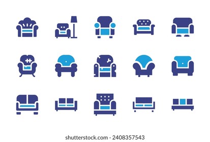 Sofa icon set. Duotone color. Vector illustration. Containing sofa, armchair, rest, chair, coach.