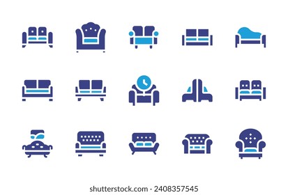 Conjunto de iconos de Sofa. Color de duotona. Ilustración vectorial. Consta de sofá, sala de estar, sofá, sillón.
