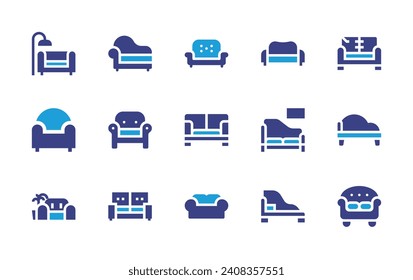 Conjunto de iconos de Sofa. Color de duotona. Ilustración vectorial. Con sofá, sofá fijo, tumbona.