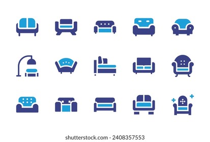 Sofa icon set. Duotone color. Vector illustration. Containing sofa, living room, armchair.
