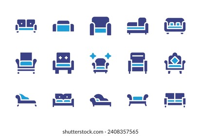 Sofa icon set. Duotone color. Vector illustration. Containing sofa, couch, divan, armchair, furniture care, chaise longue.
