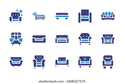 Sofa icon set. Duotone color. Vector illustration. Containing sofa, sofa bed, couch, settee, armchair.