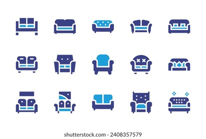 Sofa icon set. Duotone color. Vector illustration. Containing sofa bed, chair, sofa.