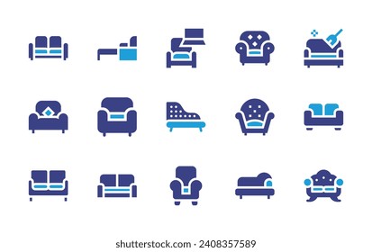 Sofa icon set. Duotone color. Vector illustration. Containing sofa, furniture, couch, armchair, telecommuting, single, chaise longue, chair.