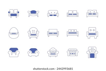 Sofa icon set. Duotone style line stroke and bold. Vector illustration. Containing armchair, sofa, couch, lounge, seat.