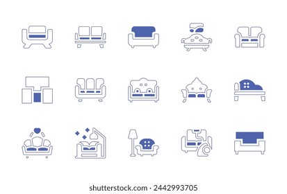 Sofa icon set. Duotone style line stroke and bold. Vector illustration. Containing sofa, couch, living room, chair.