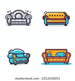 sofa icon set illustration. collorfull sofa bed icon illustration.