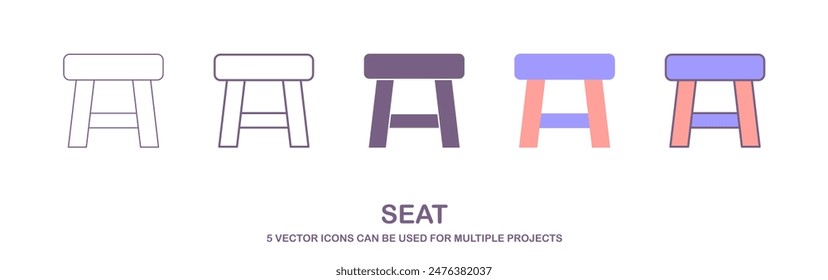 Sofa icon set illustration. sofa sign and symbol. furniture icon. Front view Chair icon set in thin line style