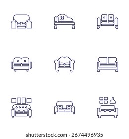 Sofa icon set. Line style. Editable stroke. sofa, furniture.
