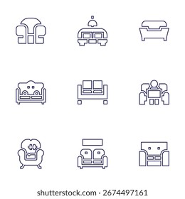Sofa icon set. Line style. Editable stroke. sofa, sitting.