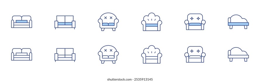 Sofa icon set in two styles, Duotone and Thin Line style. Editable stroke. sofa, sofa bed.