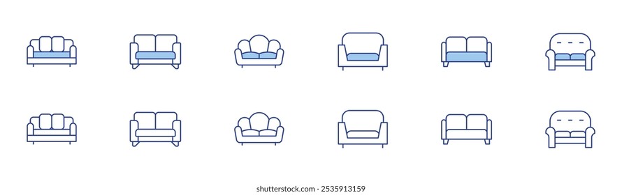 Sofa icon set in two styles, Duotone and Thin Line style. Editable stroke. couch, sofa.