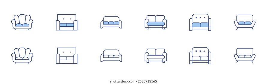 Sofa icon set in two styles, Duotone and Thin Line style. Editable stroke. coach, couch, sofa.
