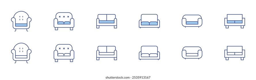 Sofa icon set in two styles, Duotone and Thin Line style. Editable stroke. armchair, sofa.