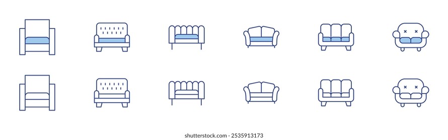 Sofa icon set in two styles, Duotone and Thin Line style. Editable stroke. armchair, sofa.