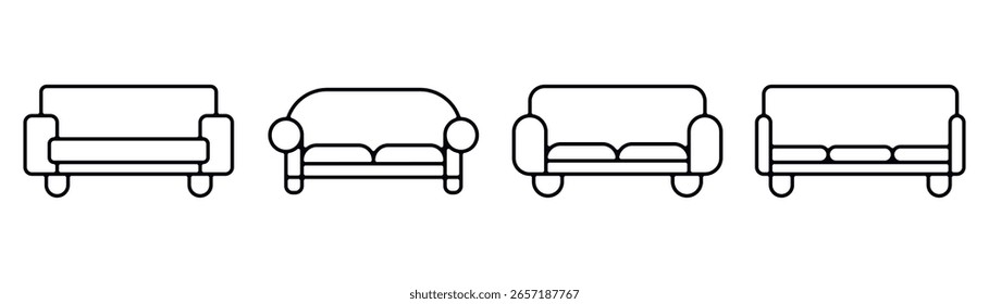 Ícone do Sofa definido. Ilustração vetorial.