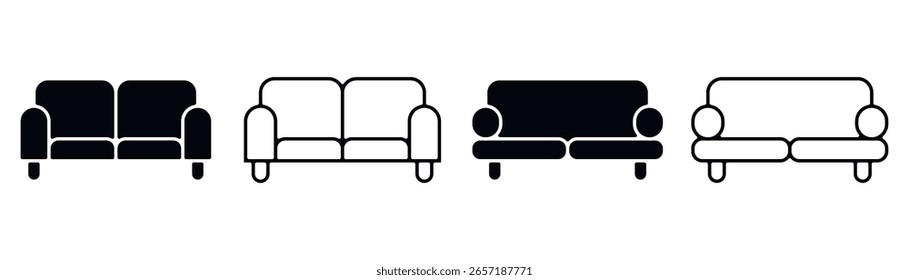 Ícone do Sofa definido. Ilustração vetorial.