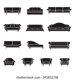 Icono Sofa conjunto Ilustración vectorial en el fondo blanco.