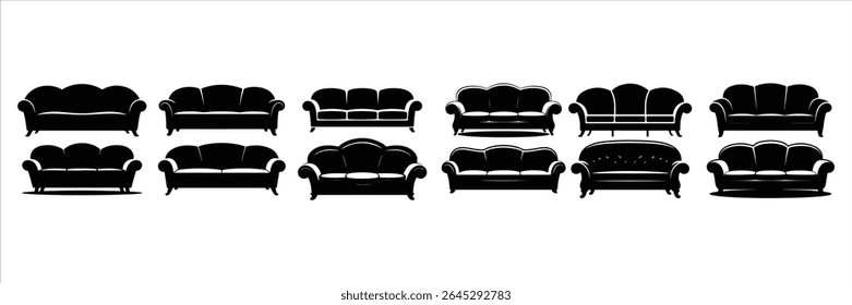  ícone do sofá definir silhueta vetorial no fundo branco.