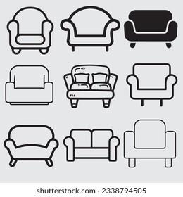 Sofa icon and sofa sign and symbol and furniture icon and stock vector