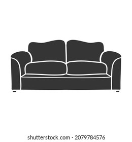 Sofa Icon Silhouette Illustration. Furniture Vector Graphic Pictogram Symbol Clip Art. Doodle Sketch Black Sign.