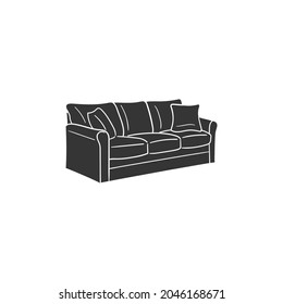 Sofa Icon Silhouette Illustration. Home Furnitures Vector Graphic Pictogram Symbol Clip Art. Doodle Sketch Black Sign.