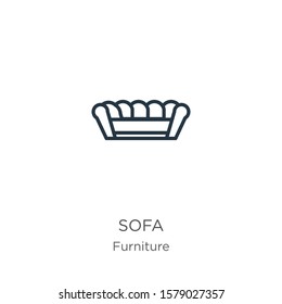 Sofa icon. Thin linear sofa outline icon isolated on white background from furniture collection. Line vector sign, symbol for web and mobile