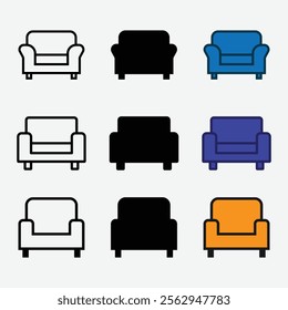 Sofa Icon Vector. Collection Of Sofa Icon Vector.  Containing sofa, chaise longue, couch, armchair, settee, single.