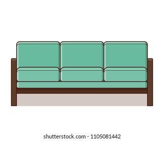 Sofa icon. Vector. Couch sign in flat design. Furniture in mint color. Linear retro illustration in line art style. Vintage house equipment for living room isolated on white background.