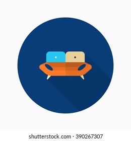 Sofa icon , Vector flat long shadow design.