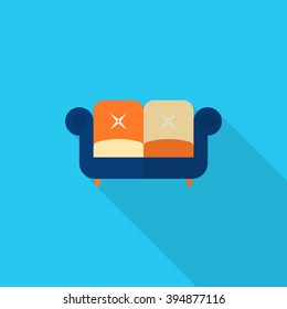 Sofa icon , Vector flat long shadow design.