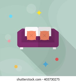Sofa icon , Vector flat long shadow design.