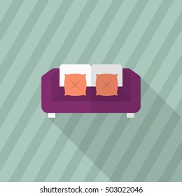 Sofa icon , Vector flat long shadow design.