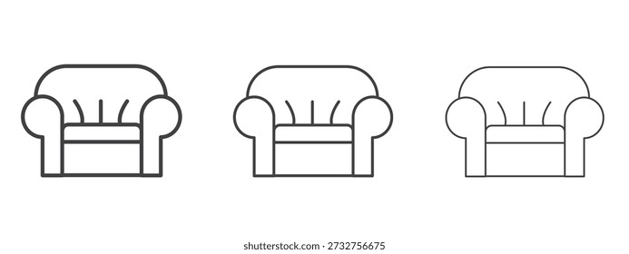 Sofa-Symbol, Vektorgrafik. Schwarze, dünne Linien