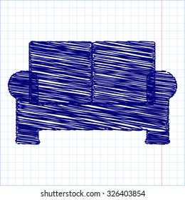 sofa icon - vector with pen and school paper effect 