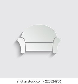 sofa icon - vector with shadow on a grey background