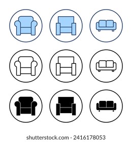 Sofa-Symbol, Vektorgrafik. Sofabzeichen und Symbol. Möbelsymbol