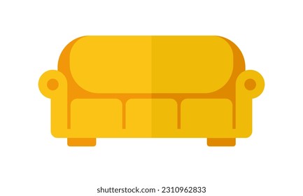 The sofa icon is yellow in vector format. A comfortable living room for interior design, highlighted on a white background.